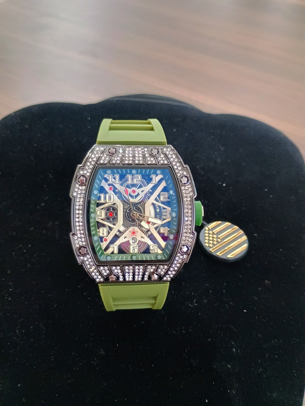 Green Strap Men's Crystal Accent Watch - Picture 1 of 6